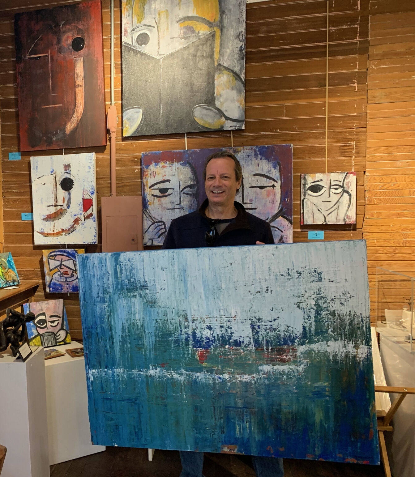 3. Dave with an abstract piece of his, Untitled in Blues..jpeg